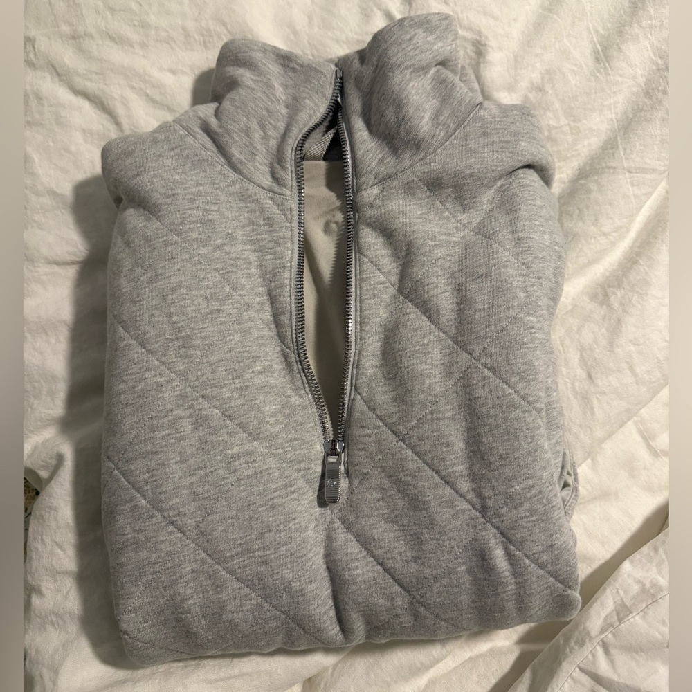 Gray Quilted Half-Zip Pullover - image 3